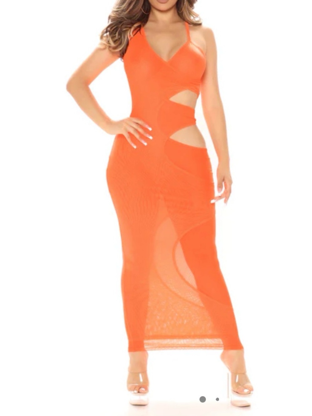 Fashion Nova Orange Cutout Maxi Dress